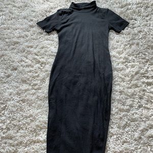 Black Cotton MIDI Dress w/ Slit